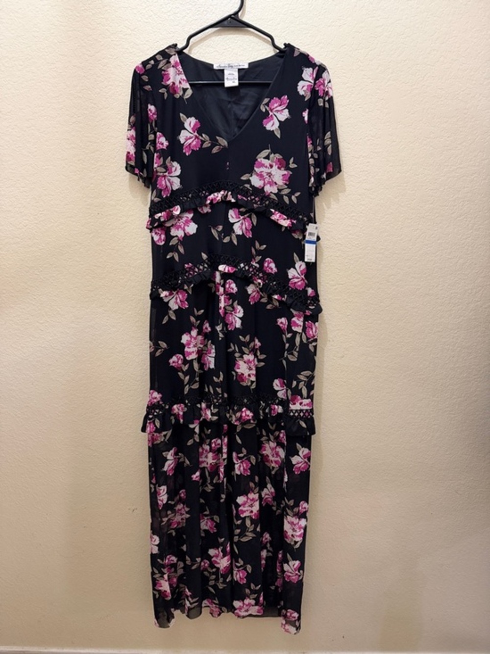 American Rag Black Maxi Dress with Pink Floral Print